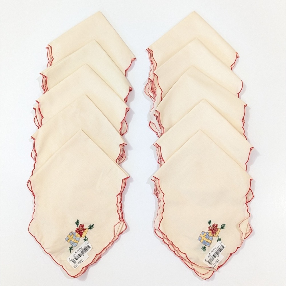 (Lot of 10) Vintage Christmas Bread Basket Liners Roll Cover Bun Warmer Cloth